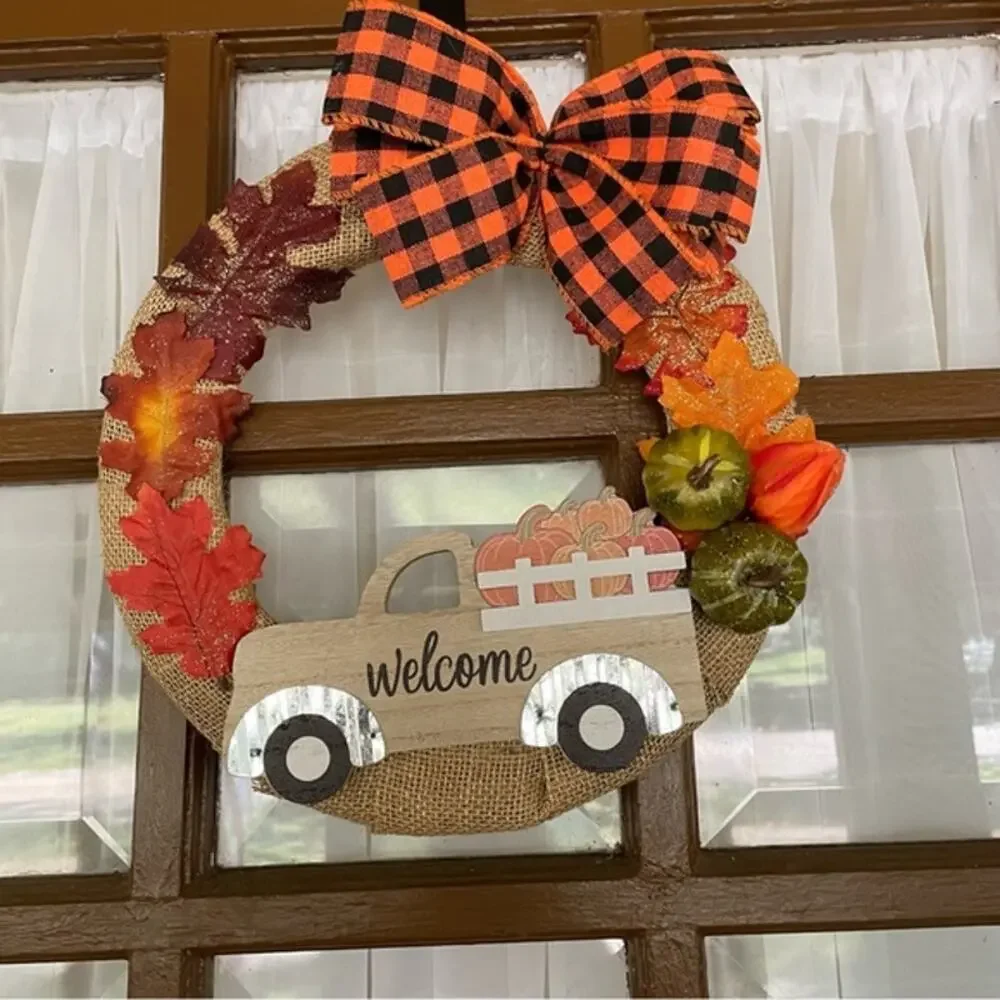 Handcrafted Burlap Fall Wreath Truck Welcome Decor